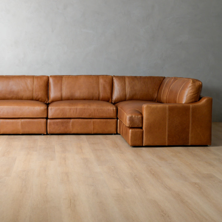Windermere Large Modular Leather Corner Couch - Cinnamon - 6