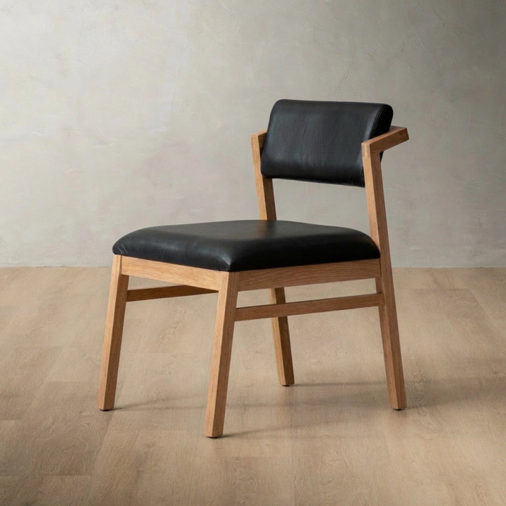 Jozi Leather Dining Chair - Oak - Black - 1