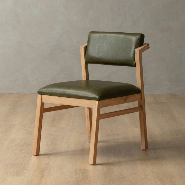 Jozi Leather Dining Chair - Oak - Olive - 1