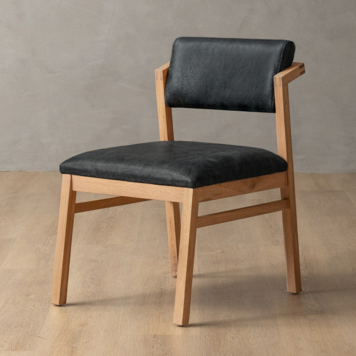 Jozi Leather Dining Chair - Oak - Midnight - 1