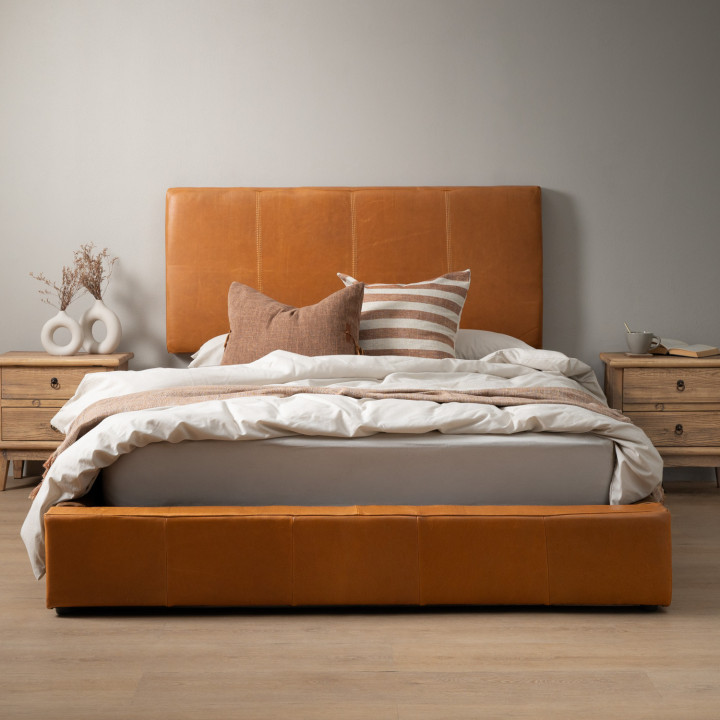 Emberley Montanelle Leather Bed - King XL - Tan - 2