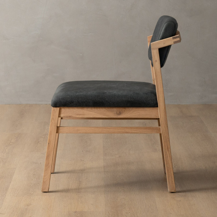Jozi Leather Dining Chair - Oak - Midnight - 3