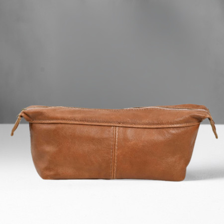 Unisex Leather Toiletry Bag - Ginger