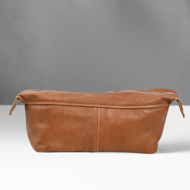 Unisex Leather Toiletry Bag - Ginger - 1
