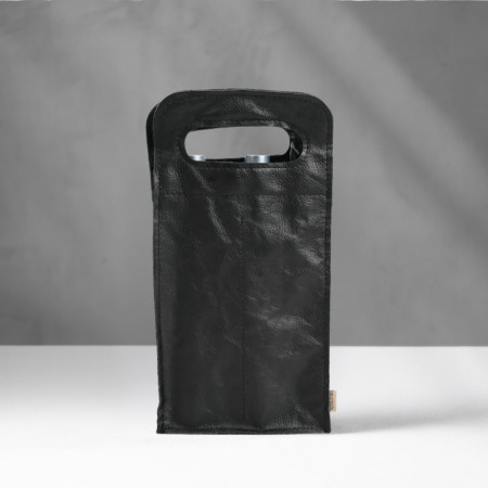 Double Leather Wine Bag - Black