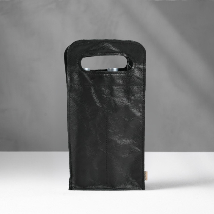 Double Leather Wine Bag - Black - 1