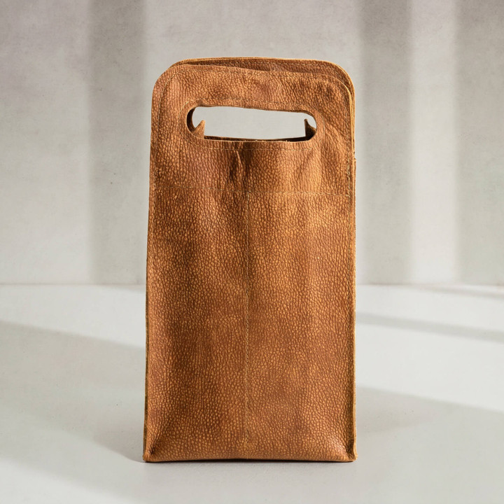 Double Leather Wine Bag - Caramel - 1