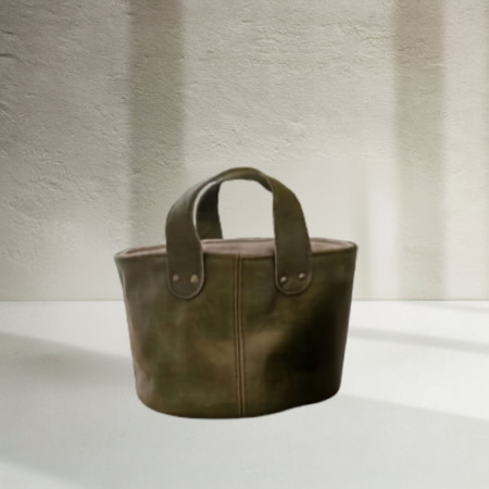 MEDIUM Leather Planter/Storage Baskets - Sage - 1