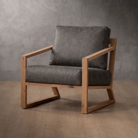 Clarens Leather Armchair - Oak - Charcoal