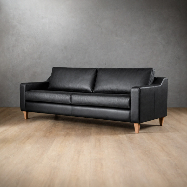 2.4m Douglas Leather Couch - Black - 2