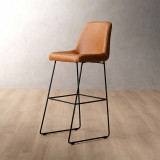 Hand-Stitched Tall Leather Bar Chair - Ginger - 1
