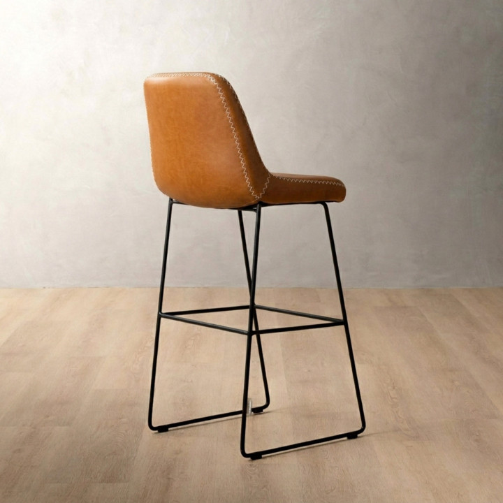 Hand-Stitched Tall Leather Bar Chair - Ginger - 2