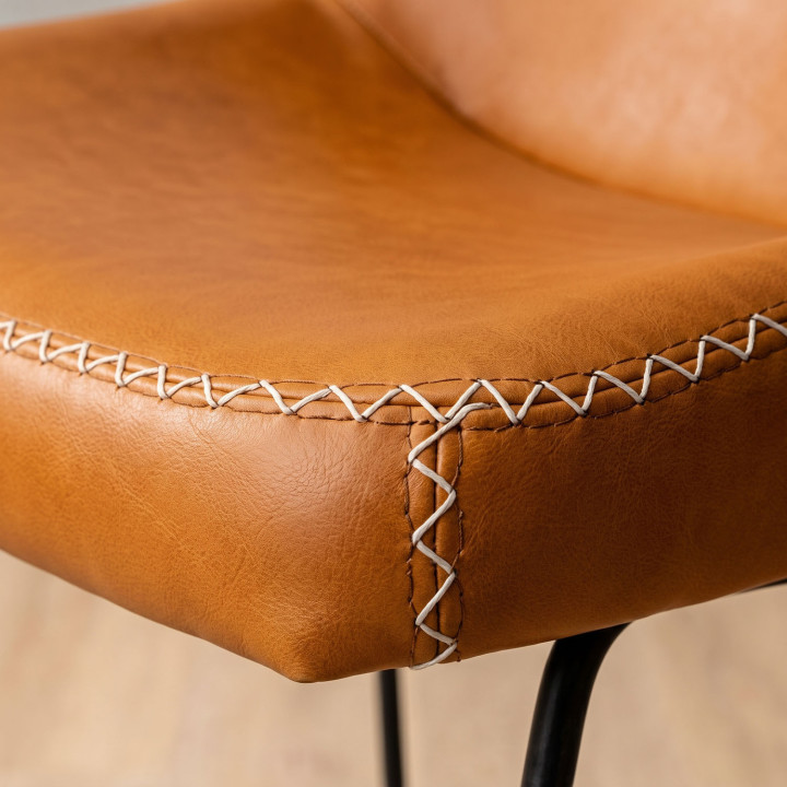 Hand-Stitched Tall Leather Bar Chair - Ginger - 3