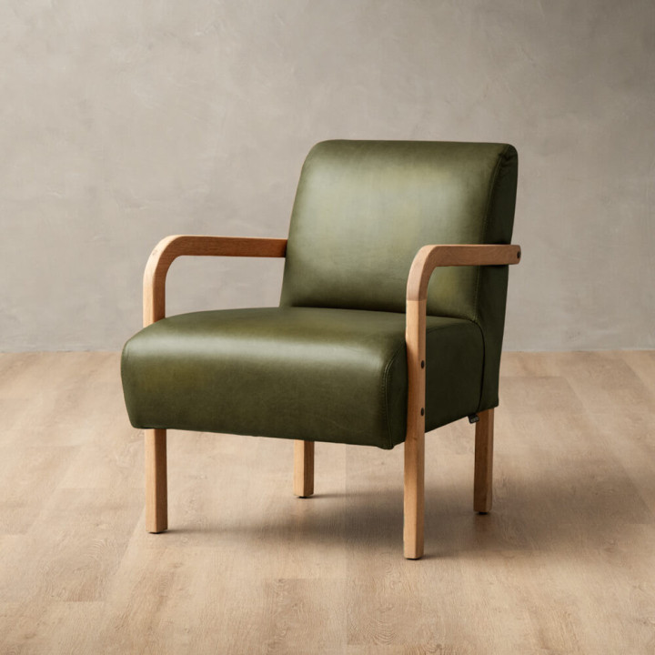 Demo - Palmiet Leather Chair - Oak - Olive - 1