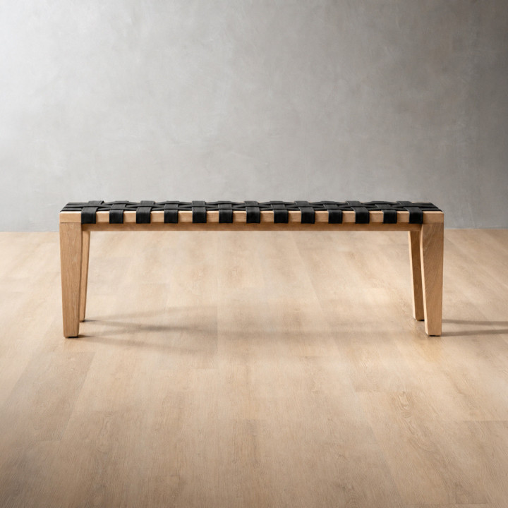 1.2m Riempie Bench - Oak - Black - 2