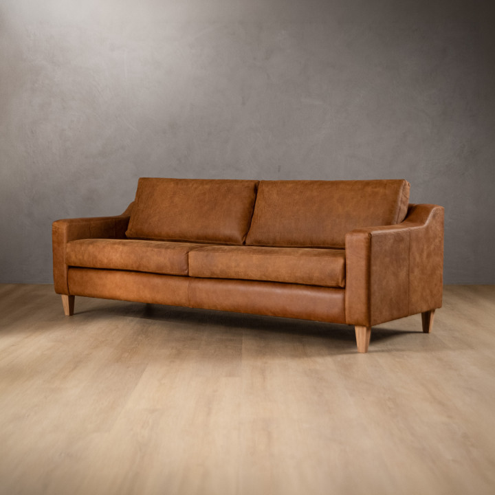 2.4m Douglas Leather Couch - Caramel - 2