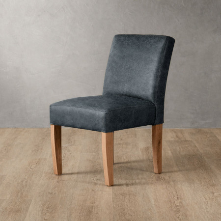 Chunky Leather Dining Chair - Oak - Midnight