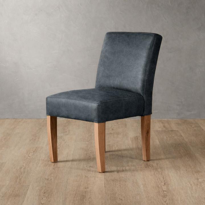 Chunky Leather Dining Chair - Oak - Midnight - 1