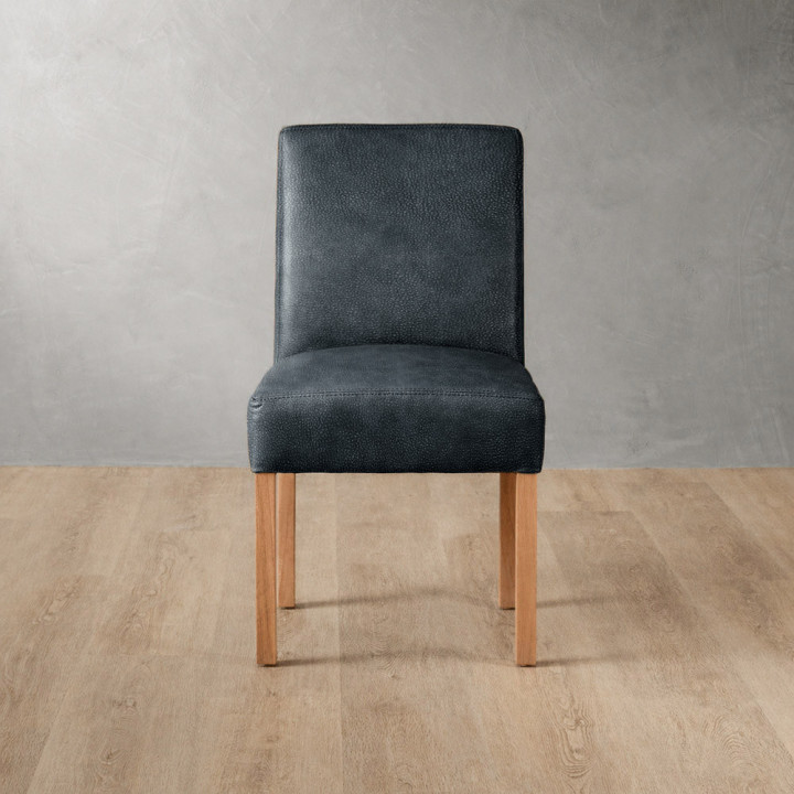 Chunky Leather Dining Chair - Oak - Midnight - 2