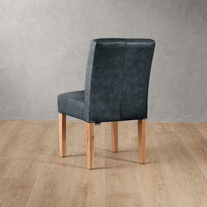 Chunky Leather Dining Chair - Oak - Midnight - 3