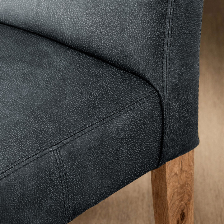 Chunky Leather Dining Chair - Oak - Midnight - 4