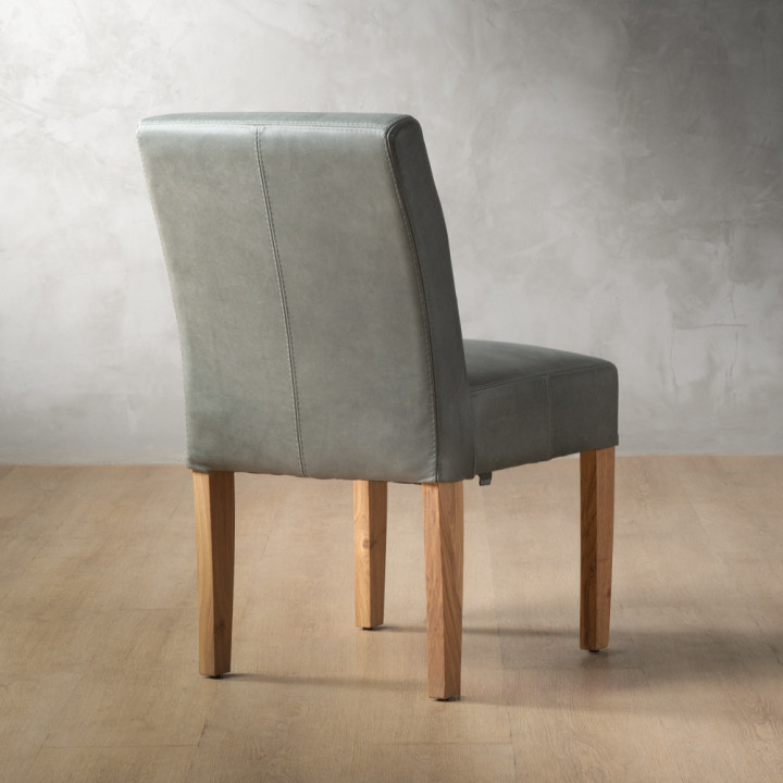 Chunky Leather Dining Chair - Oak - Pepper - 6