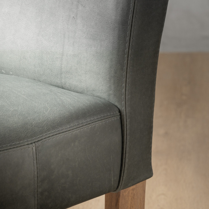 Chunky Leather Dining Chair - Oak - Pepper - 7