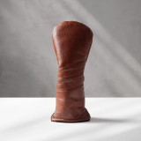 Side angle of handcrafted leather fairway wood golf cover highlighting slim fit design.