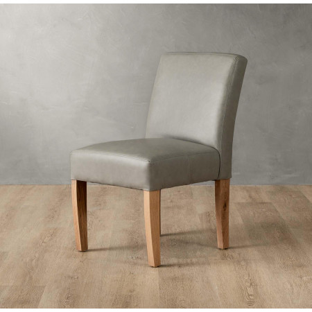 Chunky Leather Dining Chair - Oak - Grey