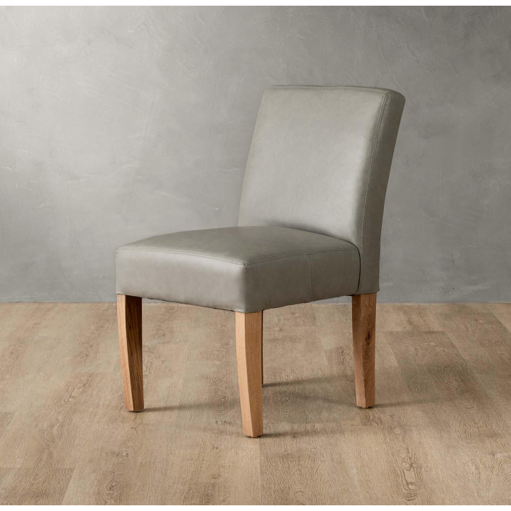 Chunky Leather Dining Chair - Oak - Grey - 1