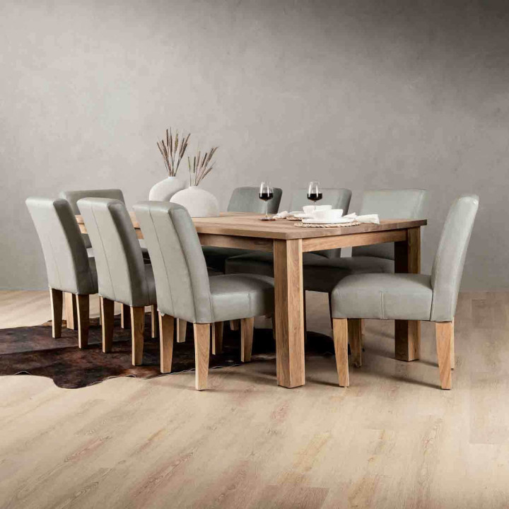 Chunky Leather Dining Chair - Oak - Grey - 2