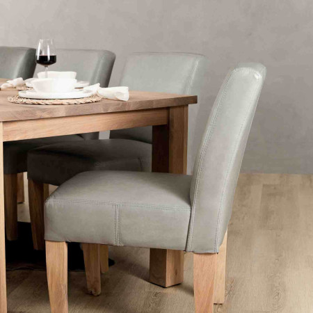 Chunky Leather Dining Chair - Oak - Grey - 3