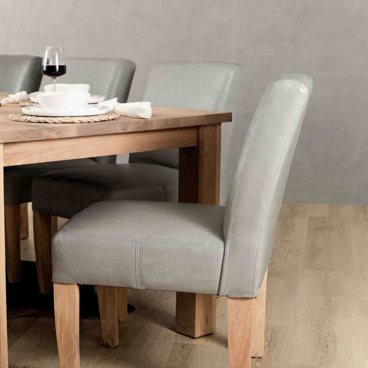 Chunky Leather Dining Chair - Oak - Grey - 3