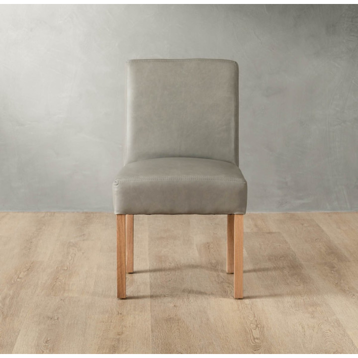 Chunky Leather Dining Chair - Oak - Grey - 4