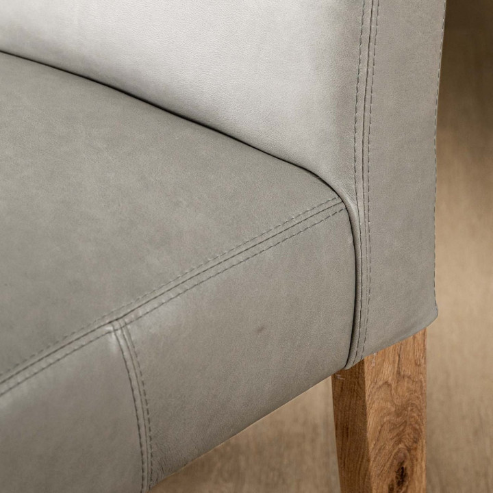 Chunky Leather Dining Chair - Oak - Grey - 7