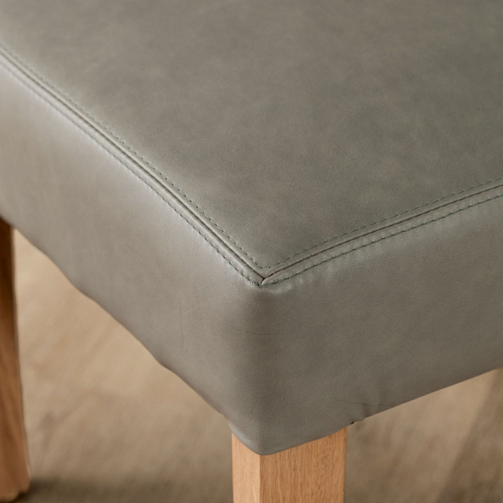 Chunky Leather Dining Chair - Oak - Grey - 8
