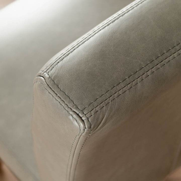 Chunky Leather Dining Chair - Oak - Grey - 9