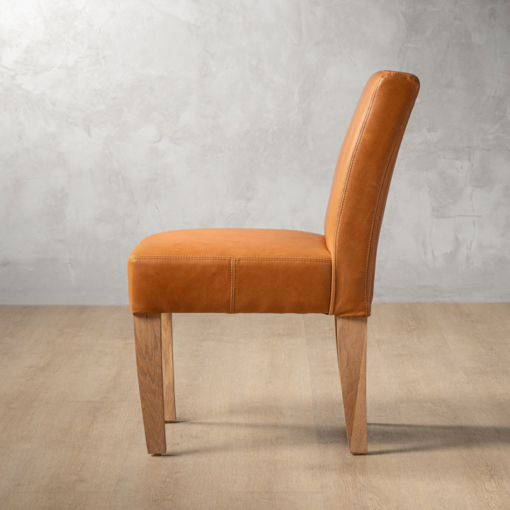 Chunky Leather Dining Chair - Oak - Ginger - 5