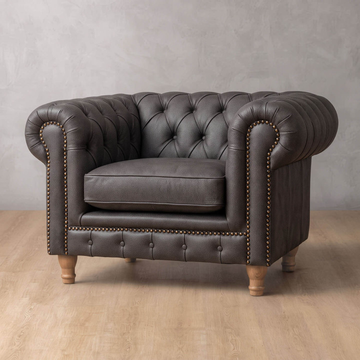 Chesterfield Leather Armchair - Charcoal