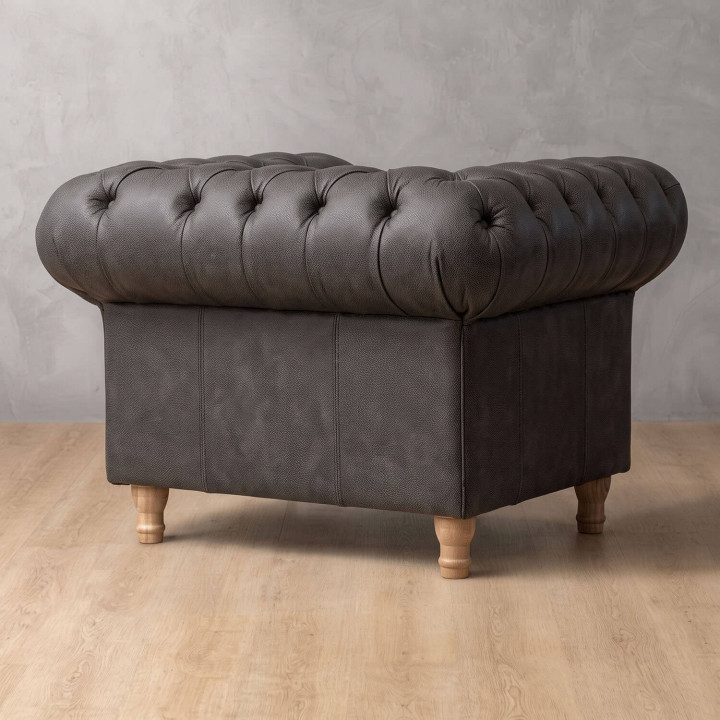 Chesterfield Leather Armchair - Charcoal