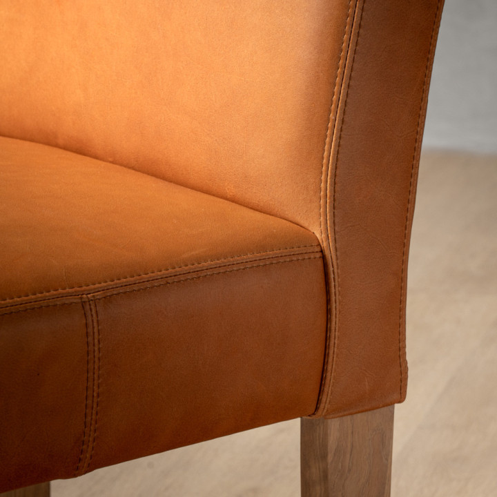 Chunky Leather Dining Chair - Oak - Ginger - 7