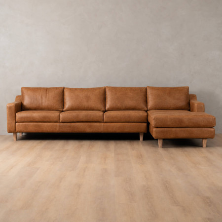 Douglas Leather Corner Couch with Daybed Right - Caramel