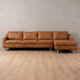 Douglas Leather Corner Couch with Daybed Right - Caramel