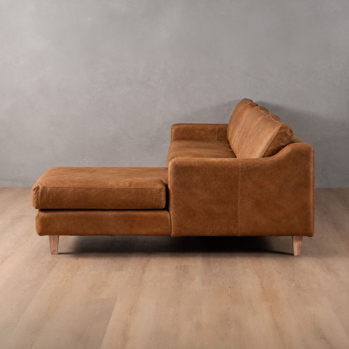 Douglas Leather Corner Couch with Daybed Right - Caramel