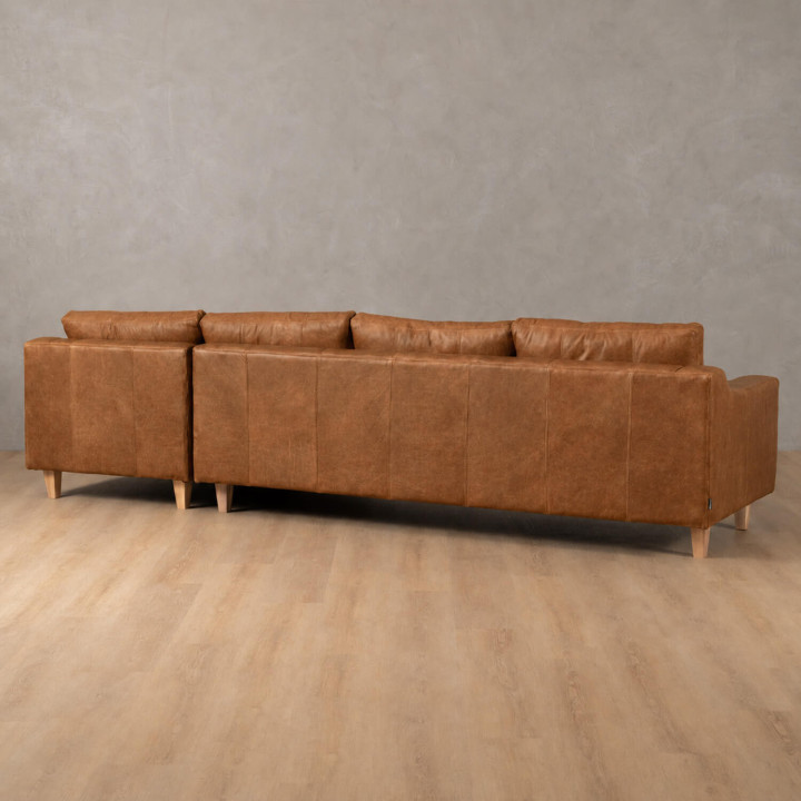Douglas Leather Corner Couch with Daybed Right - Caramel