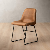 Hand-Stitched Leather Dining Chair - Caramel