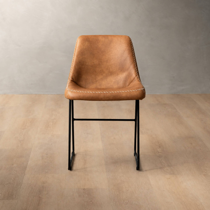 Hand-Stitched Leather Dining Chair - Caramel
