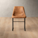Hand-Stitched Leather Dining Chair - Caramel