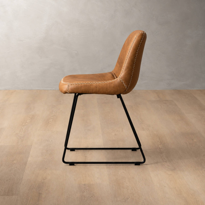 Hand-Stitched Leather Dining Chair - Caramel