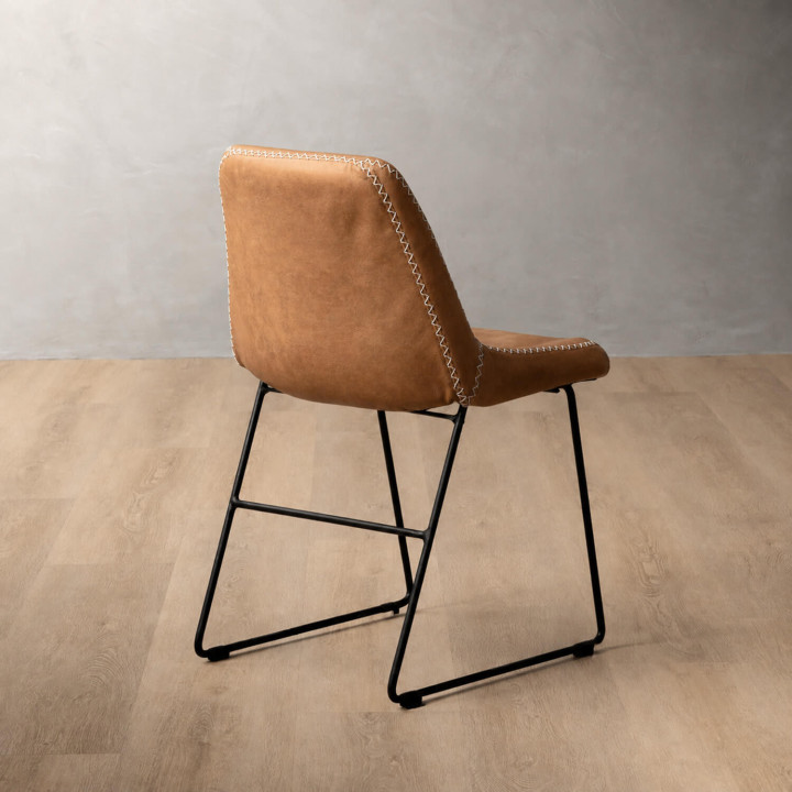 Hand-Stitched Leather Dining Chair - Caramel